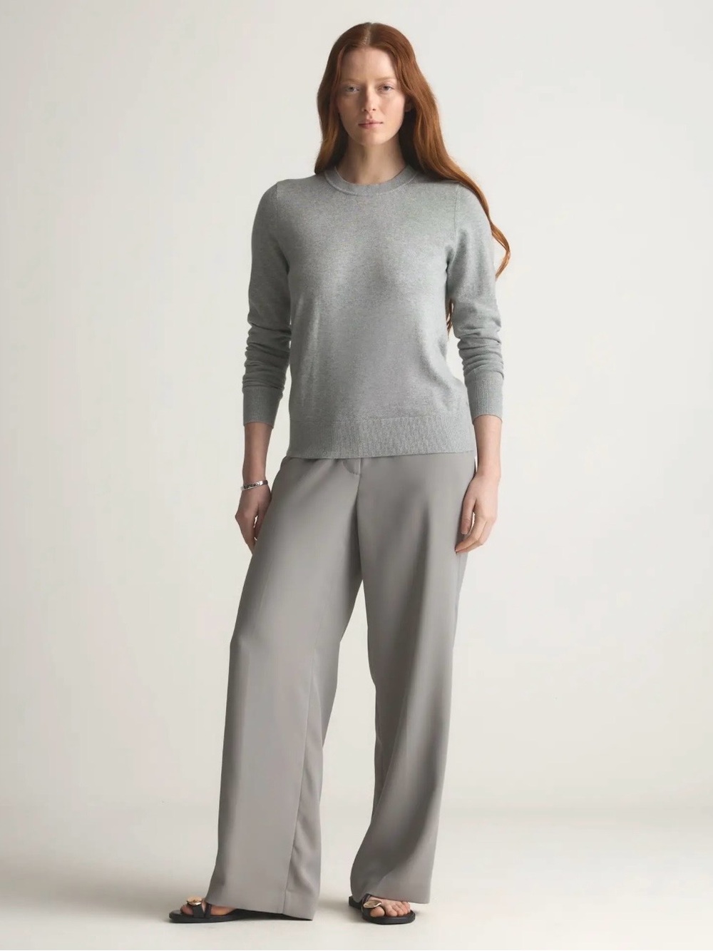 Quince Lightweight Cotton Cashmere Crew Sweater / Heather Grey XL